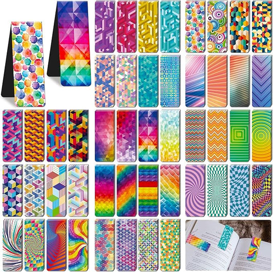 96 Pack Magnetic Bookmarks Bulk Book Marks for Reading Women Men Adults Book Lovers Gifts, Cute Bookmarks Magnet Bookmark Clips Magnetic Page Markers Pretty Funny BookMarker (Geometric)