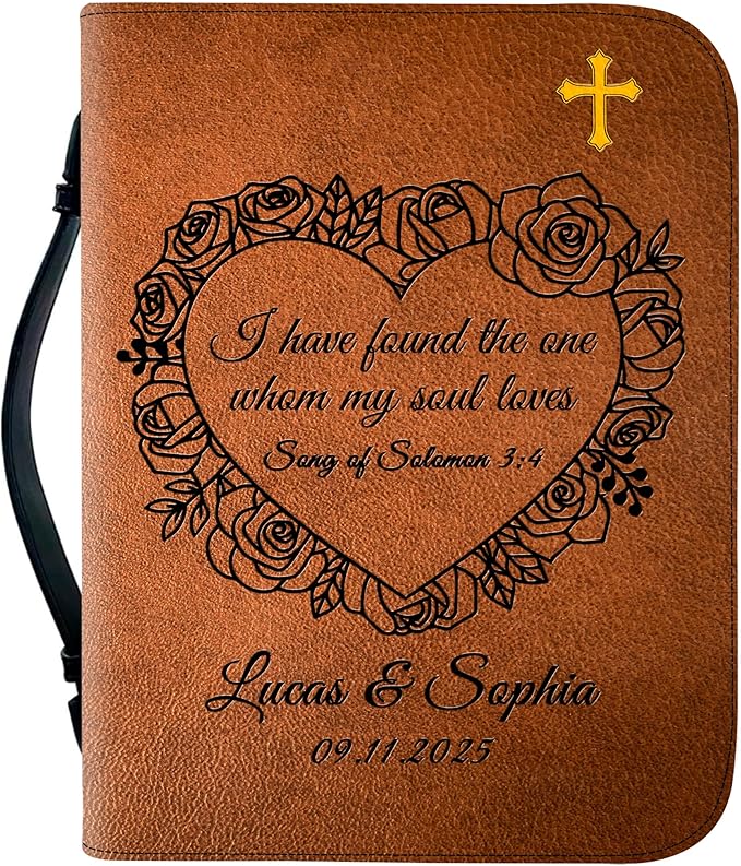 Personalized Bible Cover for Men, Christian Bible Case PU Leather, Jeus Bags Religious Appreciation Gifts for Women Girls Daughter Christian with Handle Zipper (BIBLE-05, M-2Xl)