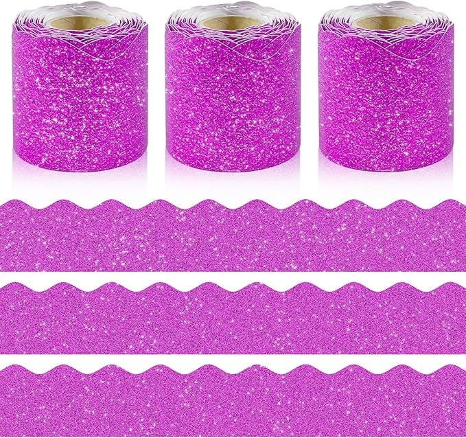 3 Rolls 98.4 Ft Glitter Bulletin Board Borders Set - Rose Red Bulletin Board Decorations for Classroom, Office，School Supplies & Home DIY - Perfect for Teachers, Posters & Birthday Party Decor