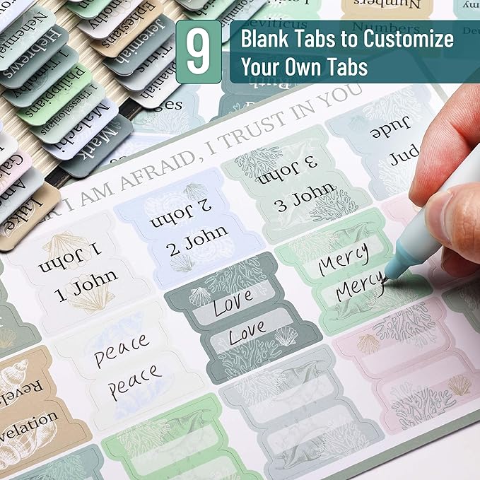 Mr. Pen- Bible Tabs, 75 Tabs, Coastal Meadow, Laminated Bible Tabs for Women and Men, Bible Tabs for Study Bible, Large Print Bible Index Tabs, Bible Book Tabs, Bible Labels Tabs, Mr. Pen Bible Tabs