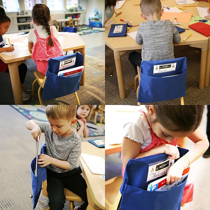 Seat Sack Student Chair Storage Pocket - 17", Single Pocket, Classroom Chair Organizer for Student Desks, Durable Over-the-Chair Storage, Blue, 25-Pack