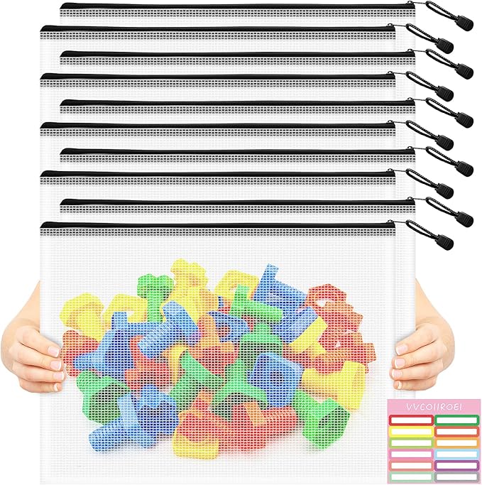 10pcs Mesh Zipper Pouch Bags, A3 Sizes, Board Game Storage, Zipper Pouches for Organizing, Travel, School Office Organize