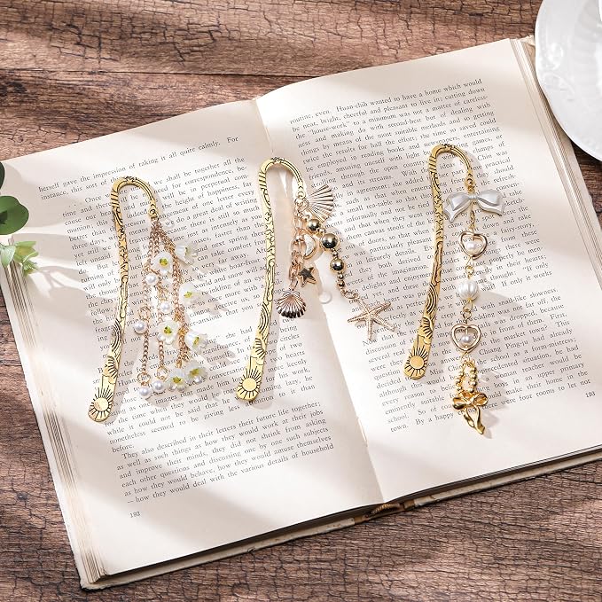 Cute Bow Metal Bookmark - Charm Bookmarks Gifts Reading Lover Women Girls Unique Aesthetic Y2k Beads Pearl Star Page Marker Readers Birthday Students Teachers School Graduation Accessories
