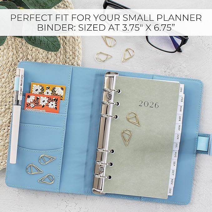 Beautiful 2026 Daily Planner Inserts for 6 Ring Binders - Durable Paper Refill Set 3.75" x 6.75" Personal Planner Size - Incl. Tabs & Monthly Calendar Spreads - From January 2026 - December 2026