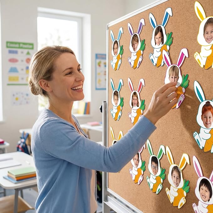 60pcs Easter Bunny Theme Cutouts Easter Bulletin Board Decorations Spring Rabbit Paper Cut-Outs Classroom Decor for Boys Girls Classroom DIY Craft Photo Kindergarten Preschool Wall Door Supplies