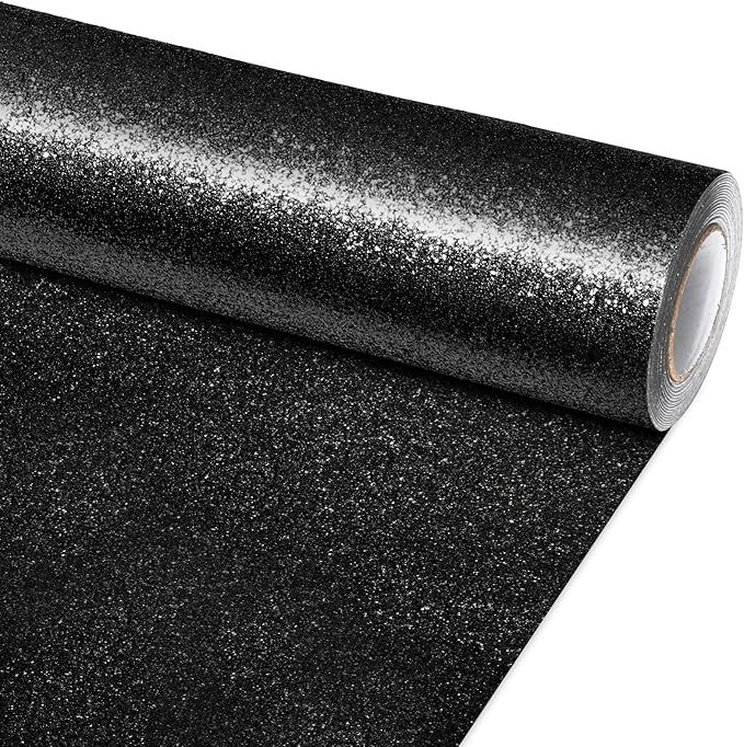 Glitter Bulletin Board Paper Roll Sparkle Wrapping Paper Bulletin Board Decor Glitter Poster Gift Wrapping DIY Art Crafts Wallpaper Background for Home Office Classroom Decor 17" x 20ft, Black