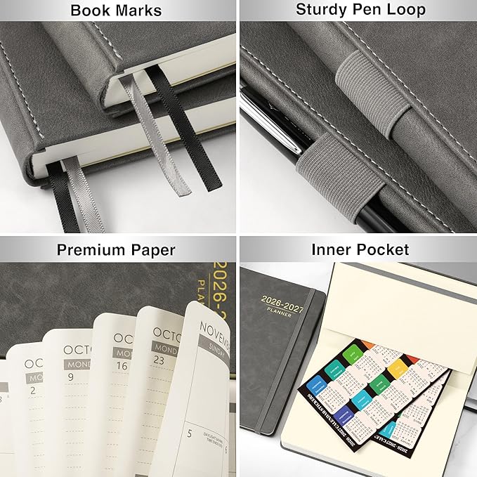 2026-2027 Planner - Weekly Monthly Calendar from July 2026 - June 2027, 5.85‘' x 8.5'' Agenda 2026-2027 with Leather Cover, Pen Holder, Elastic Closure, Ruled pages