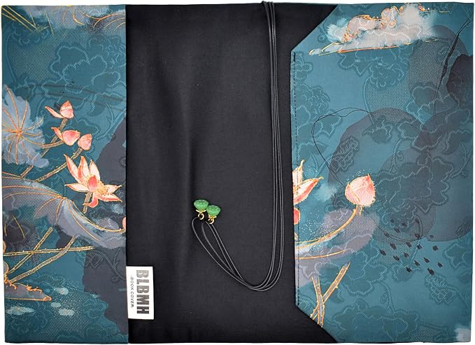 BLBMH 10x7 Book Cover | Handmade Non-Stretch Fabric Bible Cover with Bookmark | Washable Large Hardcover Paperback Protector | Privacy Reading Gift for Women - Lotus