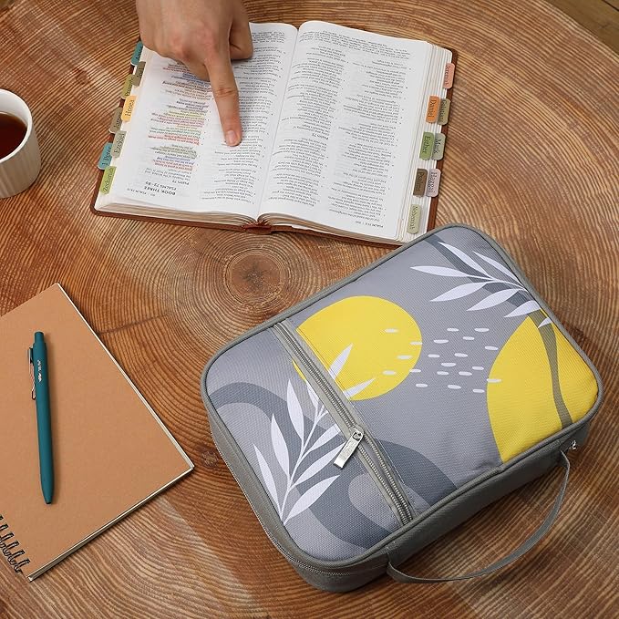 Mr. Pen- Bible Cover Case, Carrying Book Case with Durable Handle and Zippered Pocket, Bible Protective Church Bag for Men & Women, Christian Gifts, Sunlit Garden