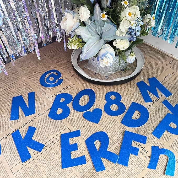 Glitter Bulletin Board Letters for Classroom Numbers Alphabet Poster Board Letters with Adhesive Dots Punctuation Symbols Cutout Bulletin Display School (Blue)