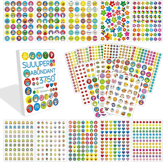 Suuuper 3750+ PCS Encouragement Stickers, 1200+ Cute Designs Fun Craft Stickers Laptop Scrapbooks Planner DIY Diary Decoration -Motivational Incentive for Kid Parent Teacher Kindergarten (50 Sheets)