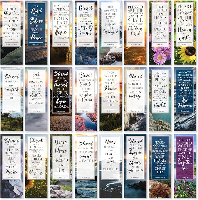 JBH Creations Blessings from Scripture Bible Verse Bookmarks - Pack of 48