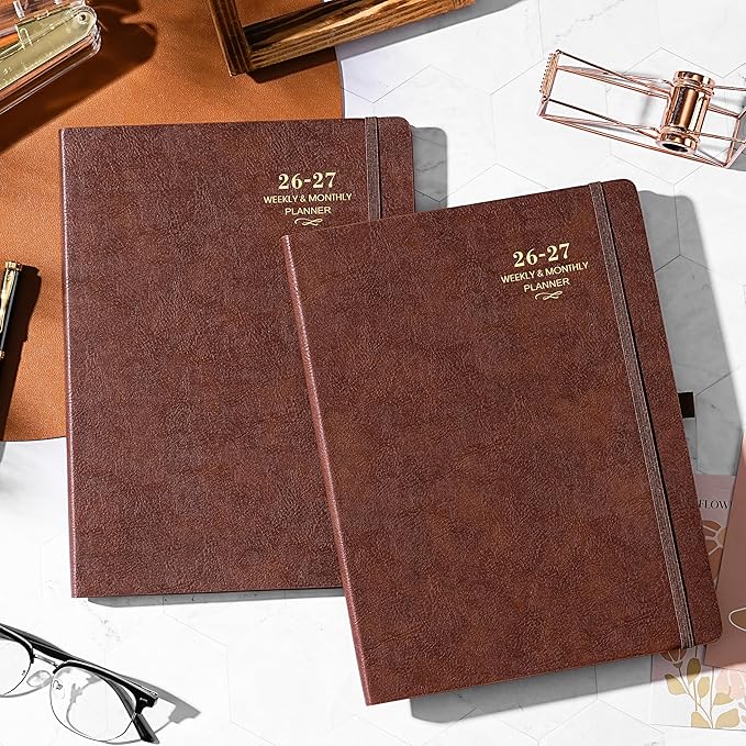 Planner 2026-2027 - JUL 2026 - JUN 2027, Academic Planner 2026-2027, 26-27 Planner, Weekly and Monthly Planner, Leather Cover Calendar Planner with Thick Paper, Back Pocket with Notes Pages, Brown (8.5" x 11")