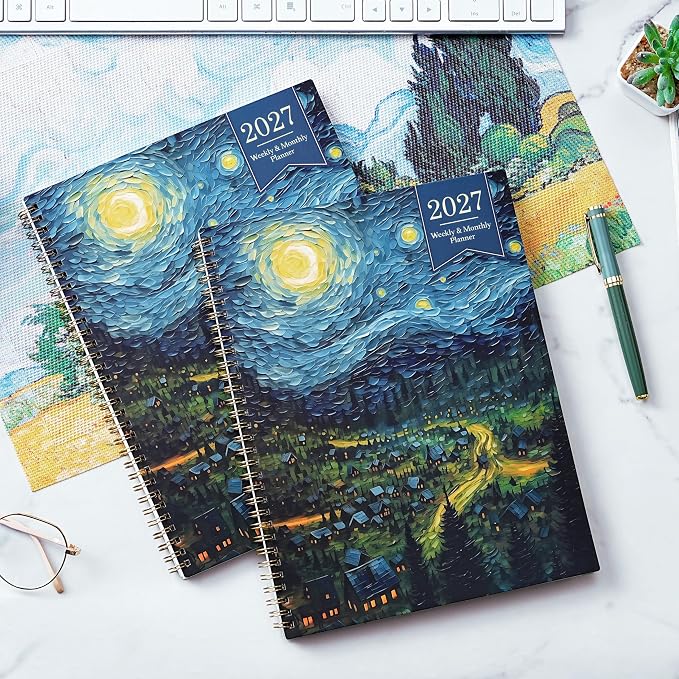 2027 Planner - 2027 Planner Weekly and Monthly, Planner 2027, Jan 2027 - Dec 2027, 8.5" x 11", Monthly Planners with Colourful Tabs & Pocket, Flexible Cover, Twin-Wire Binding- Oil Painting