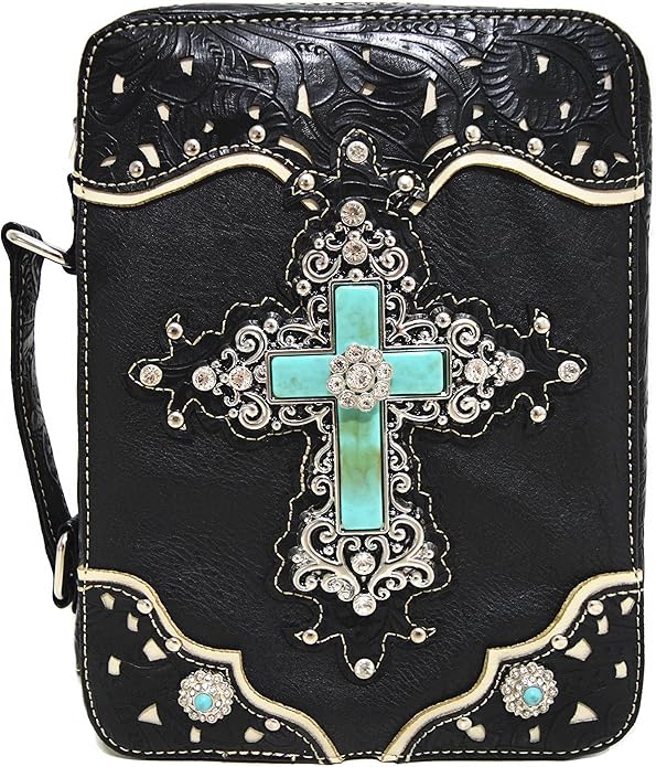 Western Style Embroidered Verse Scripture Bible Cover Book Bibles Carrying Case for Women Extra Strap Purse Messenger Bag