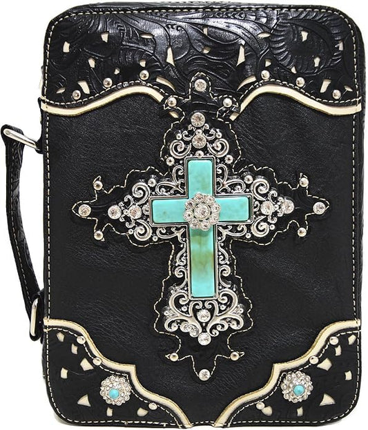 Western Style Embroidered Verse Scripture Bible Cover Book Bibles Carrying Case for Women Extra Strap Purse Messenger Bag