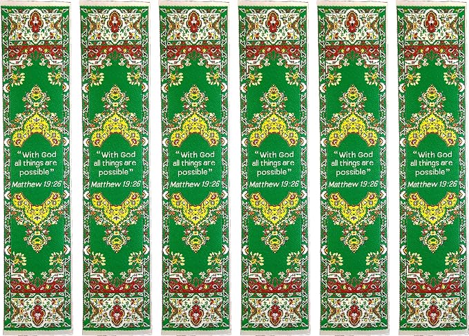 All Things Possible, Bulk Pack of 6 Woven Fabric Christian Bookmarks, Silky Soft Matthew 19:26 Flexible Bookmarker for Novels Books and Bibles, Traditional Turkish Woven Design, Memory Verse Gift