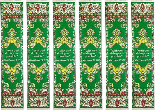 All Things Possible, Bulk Pack of 6 Woven Fabric Christian Bookmarks, Silky Soft Matthew 19:26 Flexible Bookmarker for Novels Books and Bibles, Traditional Turkish Woven Design, Memory Verse Gift