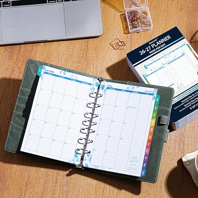Planner Refills - 2026-2027 Planner Refills, July 2026 - June 2027, 2 Pages Per Day Daily ＆ Monthly Planners, A5 Planners Inserts, 5.51" x 8.38", Daily Tracker, 7-Hole Punched