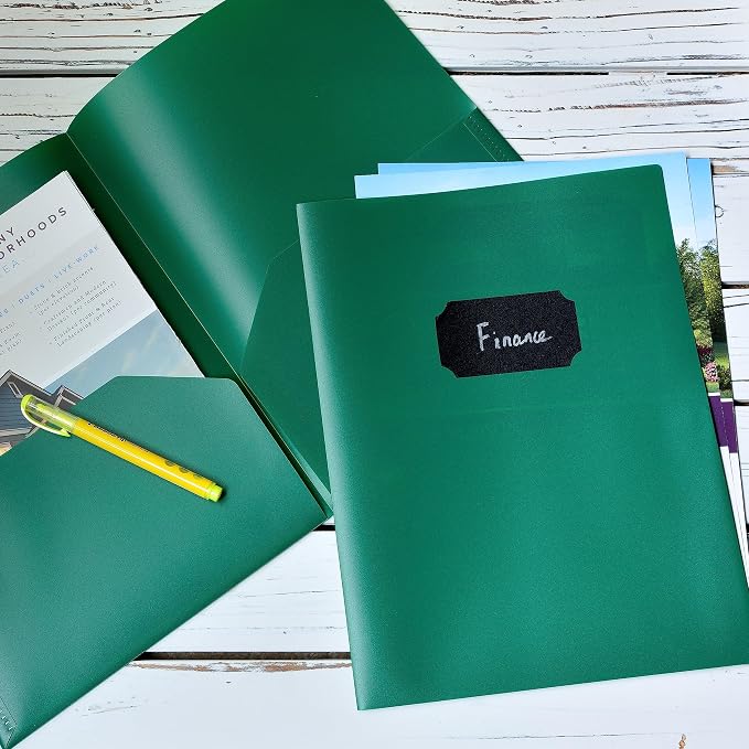 Youngever 6 Pack Heavy Duty Plastic Two Pocket Folders, Heavy Duty Plastic 2 Pocket Folder (Green)