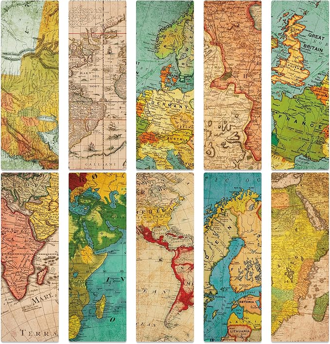 Vintage Bookmark Bulk Gifts - 100 Pcs World Map Paper Bookmarks for Women Students Men Book Lovers Retro Page Marks School Office Reading Accessories Bookish Gift for Birthday Christmas