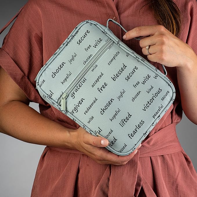 DiverseBee Bible Cover with Handles, Zippered Bible Carrying Case for Men and Women, Bible Tote Bag for Kids, Book Cover Accessories, Christian Gifts 7.5 x 10 x 2.5in (Noble Words)