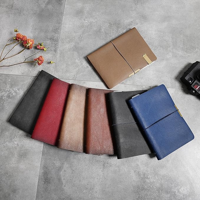 Wonderpool Leather Journal A5 Refillable 6 Ring Binder Notebook with Lined Paper and Pen,Writing Diary for Work Travel and Agenda Plan (A5, Wine red)