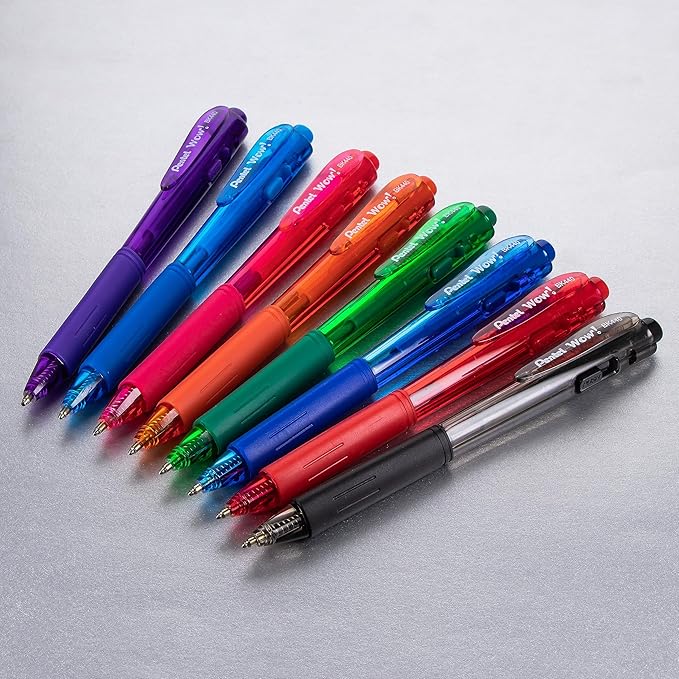 Pentel Wow! Retractable Ballpoint Pen, (1.0mm), Medium Line, Red Ink, Box of 12 (BK440-B)