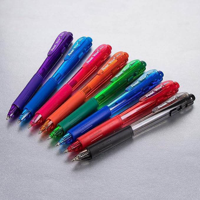 Pentel 711766 Wow! Retractable Ballpoint Pens Medium Point Black Ink