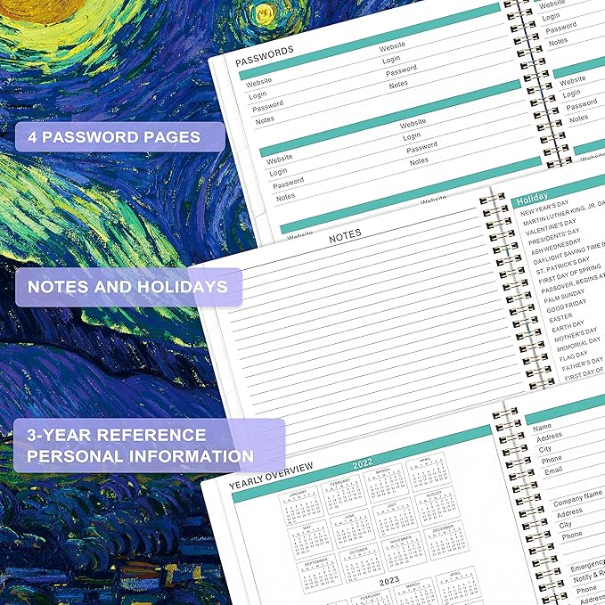 2022-2023 Monthly Planner/Calendar - 18 Monthly Planner 2022-2023, Jul 2022 - Dec 2023, 6'' x 3.8'', 13 Note Pages, Monthly Tabs, Strong Twin-Wire Binding, Two-Side Pocket, Holidays Reminder