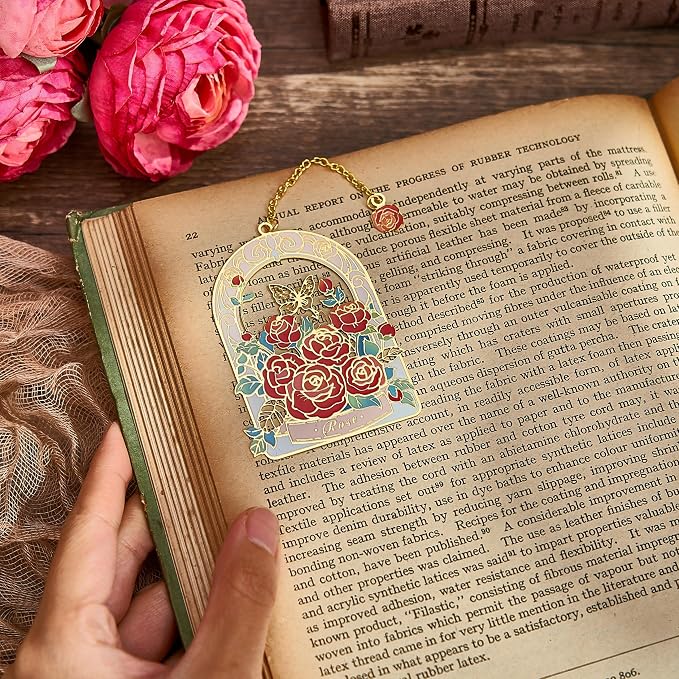 3 PCS Floral Metal Bookmark, Hand-Drawn Pretty Book Marks for Reading Women, Rose, Tulip, Daisy Book Lovers Gifts,
