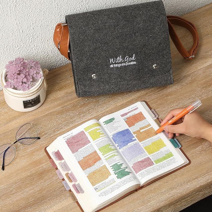Mr. Pen- Felt Bible Cover Case, Medium Size, Felt Carrying Book Case with Leather Straps, Bible Protective Church Bag for Men & Women, Christian Gifts, Gray