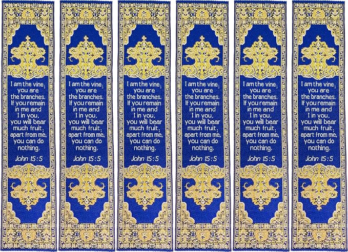 Abide in Me, Bulk Pack of 6 Woven Fabric Christian Bookmarks, Silky Soft John 15:5 Flexible Bookmarker for Novels Books and Bibles, Religious Memory Verse Gift