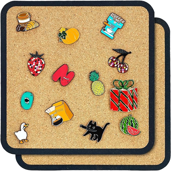 2pcs Rounded Square Pin Display Cork Board - 7.9x7.9 inch Enamel Pin Board for Brooch and Pin Collection Display, Ideal for Home, Office and School Decor
