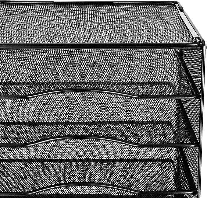 Amazon Basics 5-Tier Mesh Desk Organizer, File Holder, Paper Sorter for Office Supplies, Mail, Documents, 13.6 x 9.5 x 12.8 inches, Black