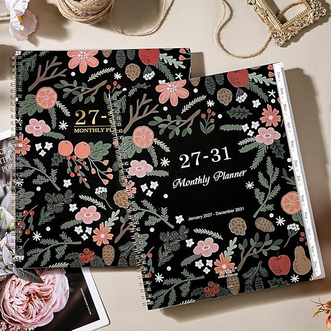 2027-2031 Monthly Planner - 5 Year Planner/Calendar, 5 Year Calendar 2027-2031 Monthly Planners with Tabs, JAN. 2027 - DEC. 2031, 9" x 11", Twin-Wire Binding, Double-Side Pocket - Pinecone