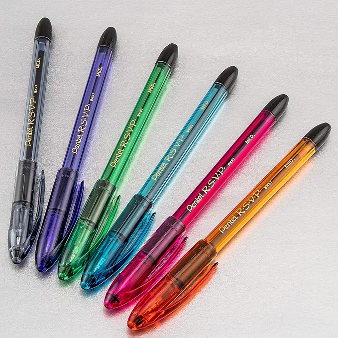 Pentel RSVP Razzle-Dazzle Ballpoint Pen, (1.0mm) Medium Line, Black Ink, Pack of 5 (BK91RDBP5M)
