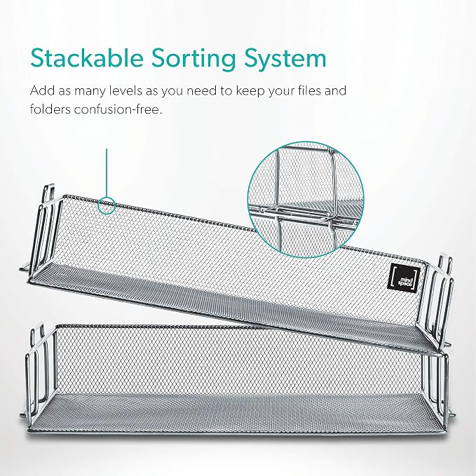 Mindspace 2 Tier Stackable Letter Tray | Paper Tray Desk Organizer | The Mesh Collection, Silver