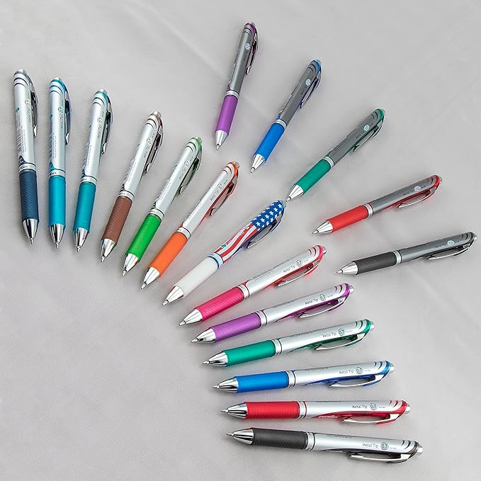 Pentel EnerGel RTX Retractable Liquid Gel Pen, (0.7mm), Medium Line, Metal Tip, Assorted Ink, Pack of 8 (BL77BP8M)