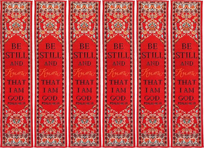 Be Still, Bulk Pack of 6 Woven Fabric Christian Bookmarks, Silky Soft Psalm 46:10 Flexible Bookmarker for Novels Books and Bibles, Religious Memory Verse Gift