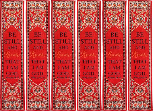 Be Still, Bulk Pack of 6 Woven Fabric Christian Bookmarks, Silky Soft Psalm 46:10 Flexible Bookmarker for Novels Books and Bibles, Religious Memory Verse Gift