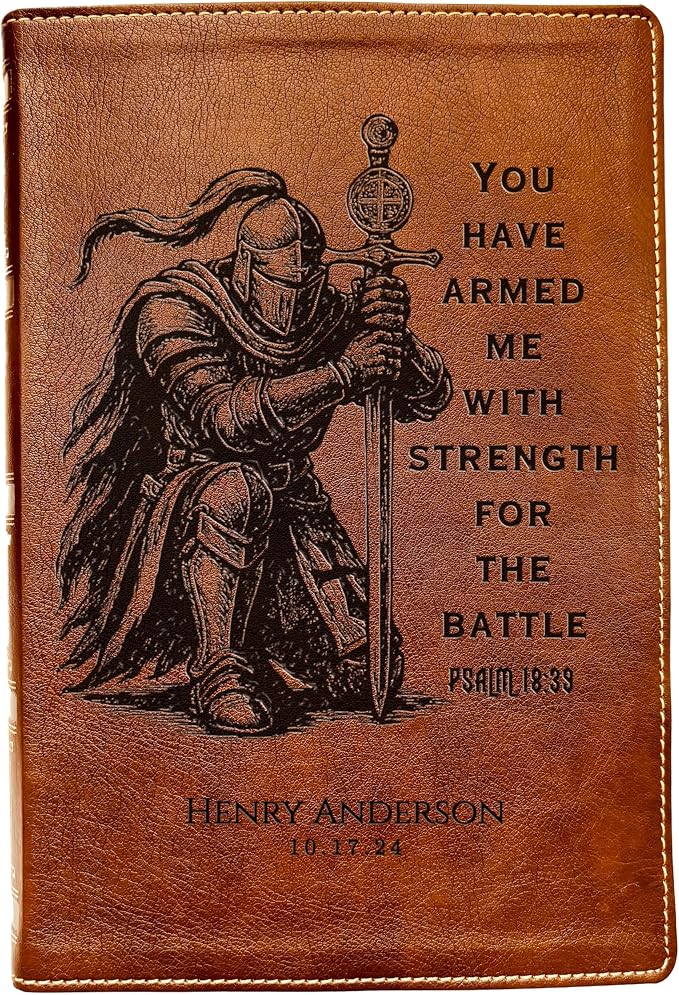 Personalized Bible for Men, NKJV Wide-Margin Bible, Custom Bible Engraved Name, Knight Warrior Design, Christian Gift, Bible Gifts for Him
