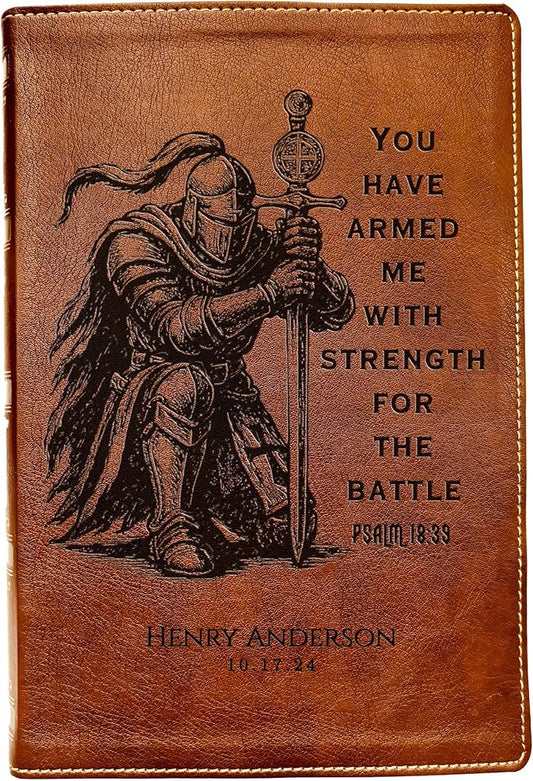 Personalized Bible for Men, NKJV Wide-Margin Bible, Custom Bible Engraved Name, Knight Warrior Design, Christian Gift, Bible Gifts for Him