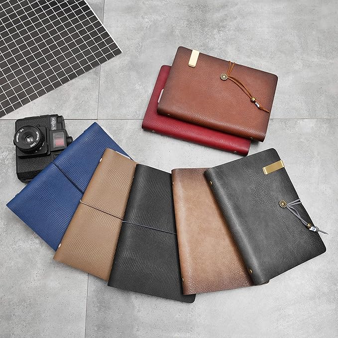 WONDERPOOL Leather Journal A5 Refillable 6 Ring Binder Notebook with Lined Paper and Pen,Writing Diary for Work Travel and Agenda Plan (A5, Brown)