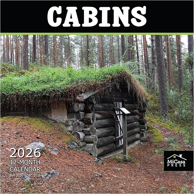 MICASA PRESS Cabins 2026 Wall Calendar 12 Month | 12" x 24" Open | Thick & Sturdy Paper | Giftable | Log Cabin Life Travel Calendar 2026