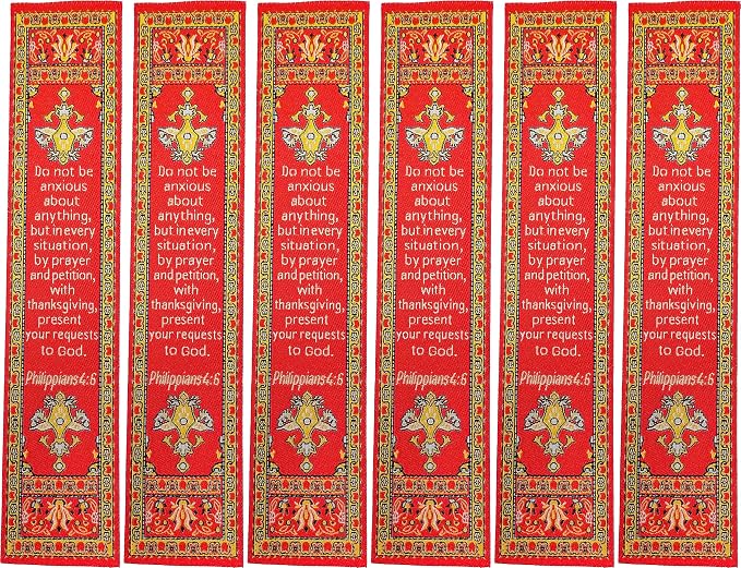 Don't Be Anxious & Divine Peace, Bulk Pack of 6 Woven Fabric Christian Bookmarks, Silky Soft Philippians 4:6 Flexible Bookmarker for Novels Books and Bibles, Religious Memory Verse Gift