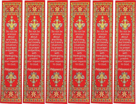 Don't Be Anxious & Divine Peace, Bulk Pack of 6 Woven Fabric Christian Bookmarks, Silky Soft Philippians 4:6 Flexible Bookmarker for Novels Books and Bibles, Religious Memory Verse Gift