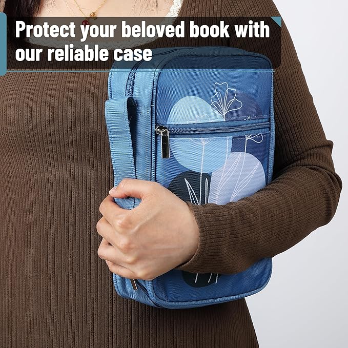 Mr. Pen- Bible Cover Case, Carrying Book Case with Durable Handle and Zippered Pocket, Bible Protective Church Bag for Men & Women, Christian Gifts, Blue Bloom