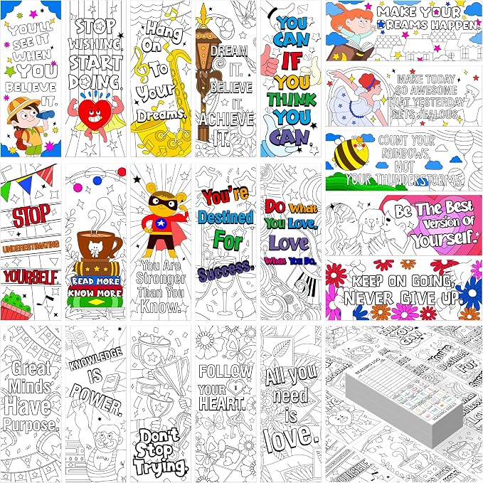 120 PCS Inspirational Bookmarks, 30 Designs DIY Coloring Book Markers Double-Sided Motivational Page Holder for Students, Color Your Own Bookmark for Class Gifts, Kids, Adults, Teachers, Book Lovers