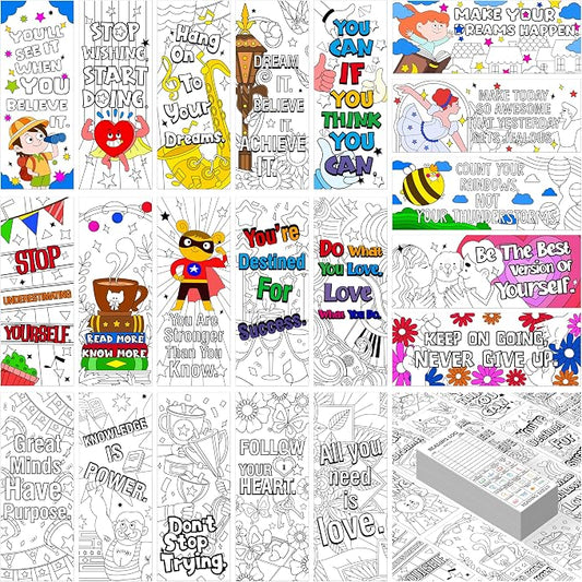 120 PCS Inspirational Bookmarks, 30 Designs DIY Coloring Book Markers Double-Sided Motivational Page Holder for Students, Color Your Own Bookmark for Class Gifts, Kids, Adults, Teachers, Book Lovers